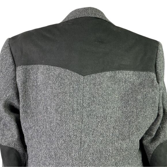 Pendleton Western Blazer Mens 44 Gray Black Tweed Wool Suede Cowboy Sport Coat - Picture 9 of 12